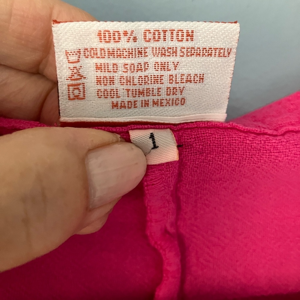 Oh My Gauze! Fuchsia M Button Down Shirt 3/4 Sleeve Vneck SideSlits Relaxed Fit - Picture 6 of 16